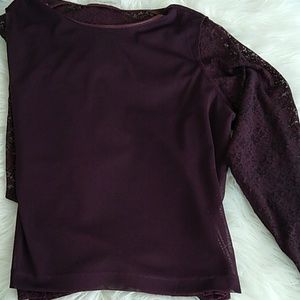 Burgundy long sleeve stretch lace knit top